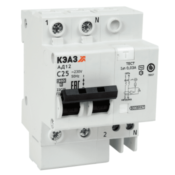 Выключатель автоматический дифференциального тока 2п C 40А 30мА тип A 4.5кА АД12-22 УХЛ4 КЭАЗ